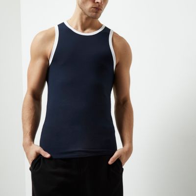 Navy muscle fit vest